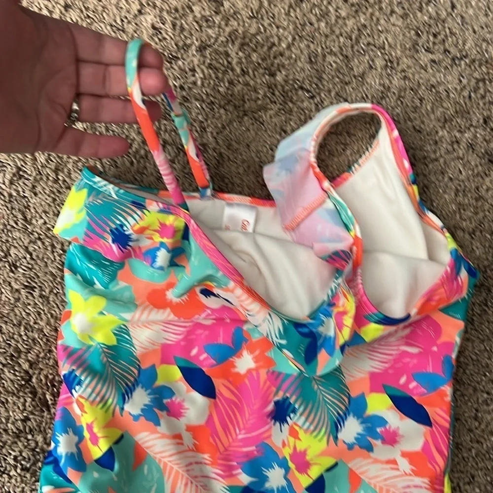 Cat & Jack Pink and Blue One Piece Swimsuit Asymmetrical Design